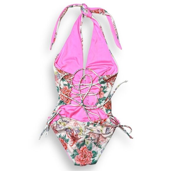 Free People x HAH In A Ruche Printed Deep V Reversible One Piece Swimsuit - Picture 16 of 16